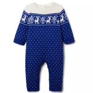Janie and Jack Baby Knit Reindeer Pattern Romper 6-12 Months